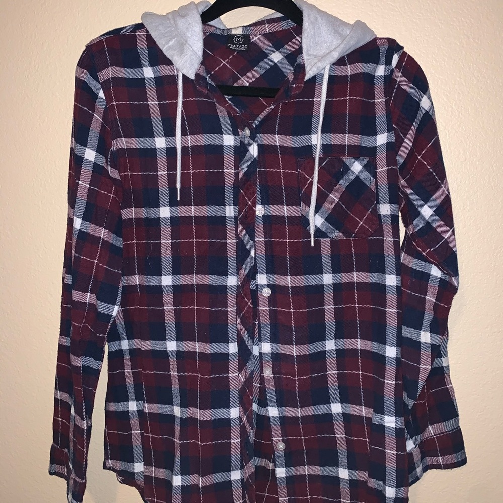 EMPYRE Plaid Long Sleeve Button Up Hoodie
